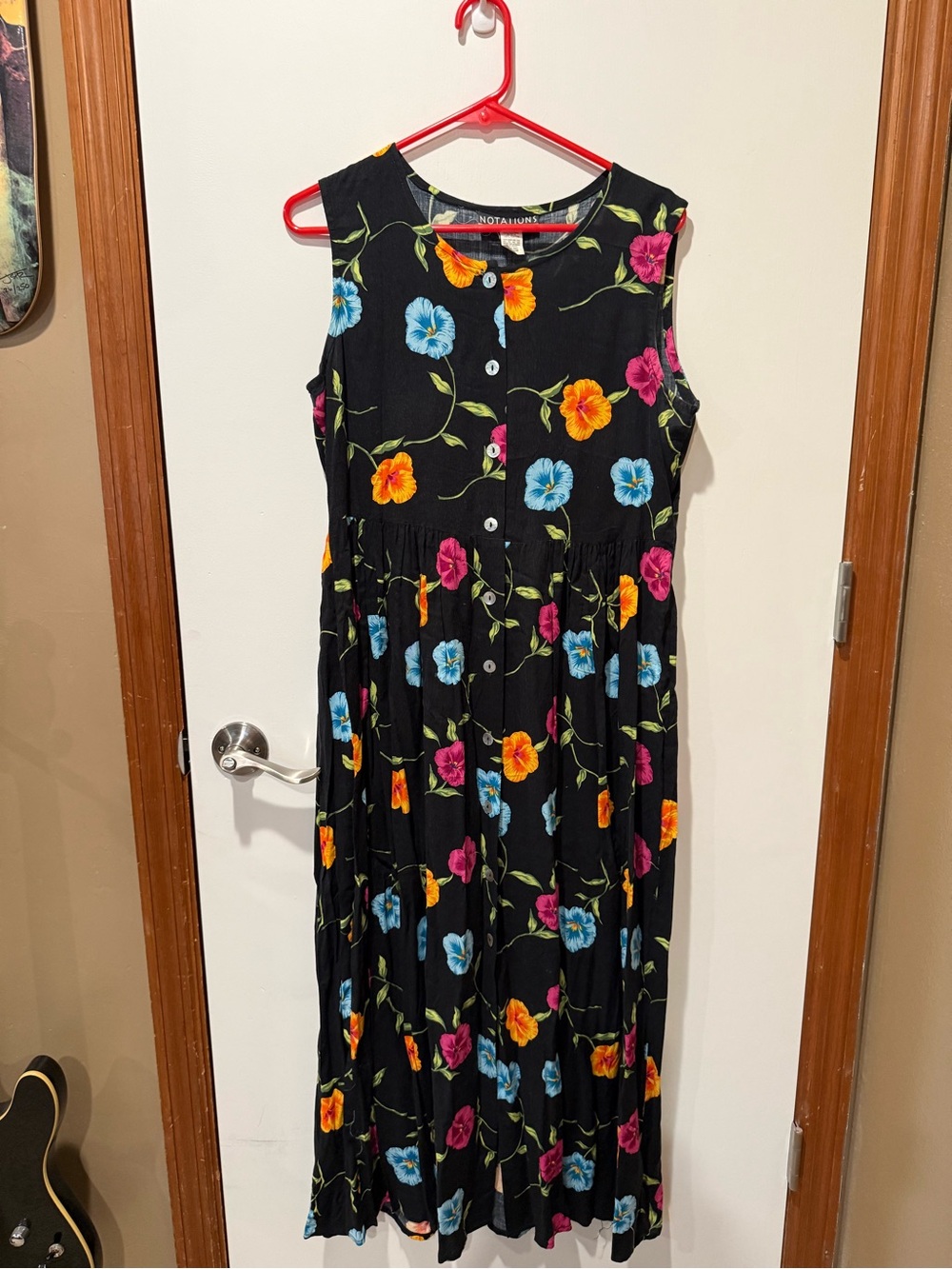 Notations Black Floral Button-Front Maxi Dress with Bright Blooms